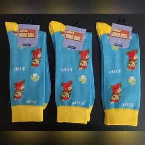 Lot Of 3 Pairs Of Super Mario Bros Adult Crew Socks Size 10-13 New